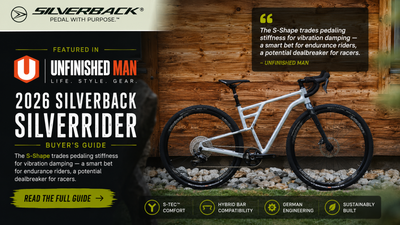 Silverback SilverRider Gravel Series featured in Unfinished Man — highlighting S-TEC Comfort Technology, German engineering, and sustainable build. Pedal With Purpose.