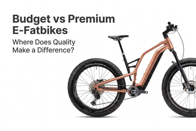 Copper Silverback SilverRider Fat electric fatbike with Budget vs Premium E-Fatbikes title overlay.