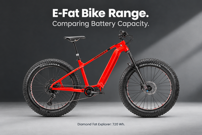 Red Silverback S-Electro Diamond Fat Explorer electric fat bike with the title E-Fat Bike Range and a 720 Wh battery caption.