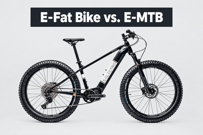 Black-and-white Silverback S-electro Fat Sport electric fat bike with the title E-Fat Bike vs. E-MTB.