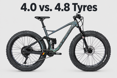 Silverback Synergy full-suspension carbon fat bike with the title 4.0 vs. 4.8 Tyres.