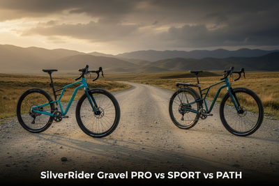 SilverRider Gravel PRO, SPORT and PATH side by side on a scenic gravel road — The Complete Buyer's Guide