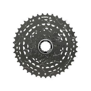 Shimano CUES CS-LG400-9 cassette features 9-speed gearing, 11-46T range for versatile biking.