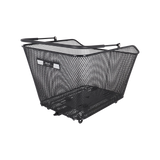 XLC Basket MIK BA-B14 – black steel mesh rear rack basket with pre-mounted MIK 2.0 adapter plate, rubber-coated handle and integrated feet, 45×31×25 cm, 27 litres capacity