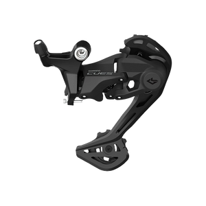Black Shimano CUES RD-U4020 rear derailleur, designed for 2x9-speed cycling performance.