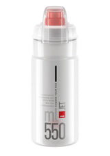 Elite Jet Plus 550ml cycling water bottle in clear/white with red push-pull cap and transparent dust cap – biodegradable polyethylene, Change Your Ride branding