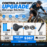Control & Comfort Upgrade Bundle – High Performance Grips, Ergo Comfort+ Saddle, Crankbrothers Pedals, Suspension Seatpost