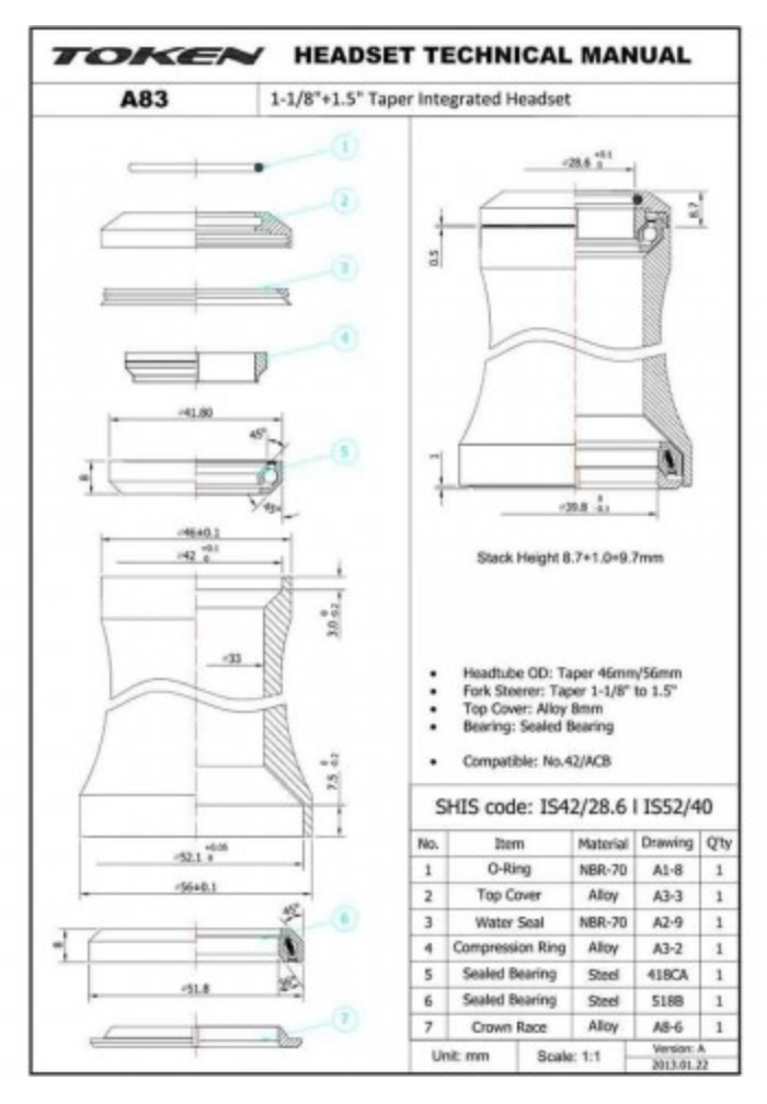 Token Integrated headset Omega A83 ahead 1-1/8'' taper 1,5'' black 42/52mm