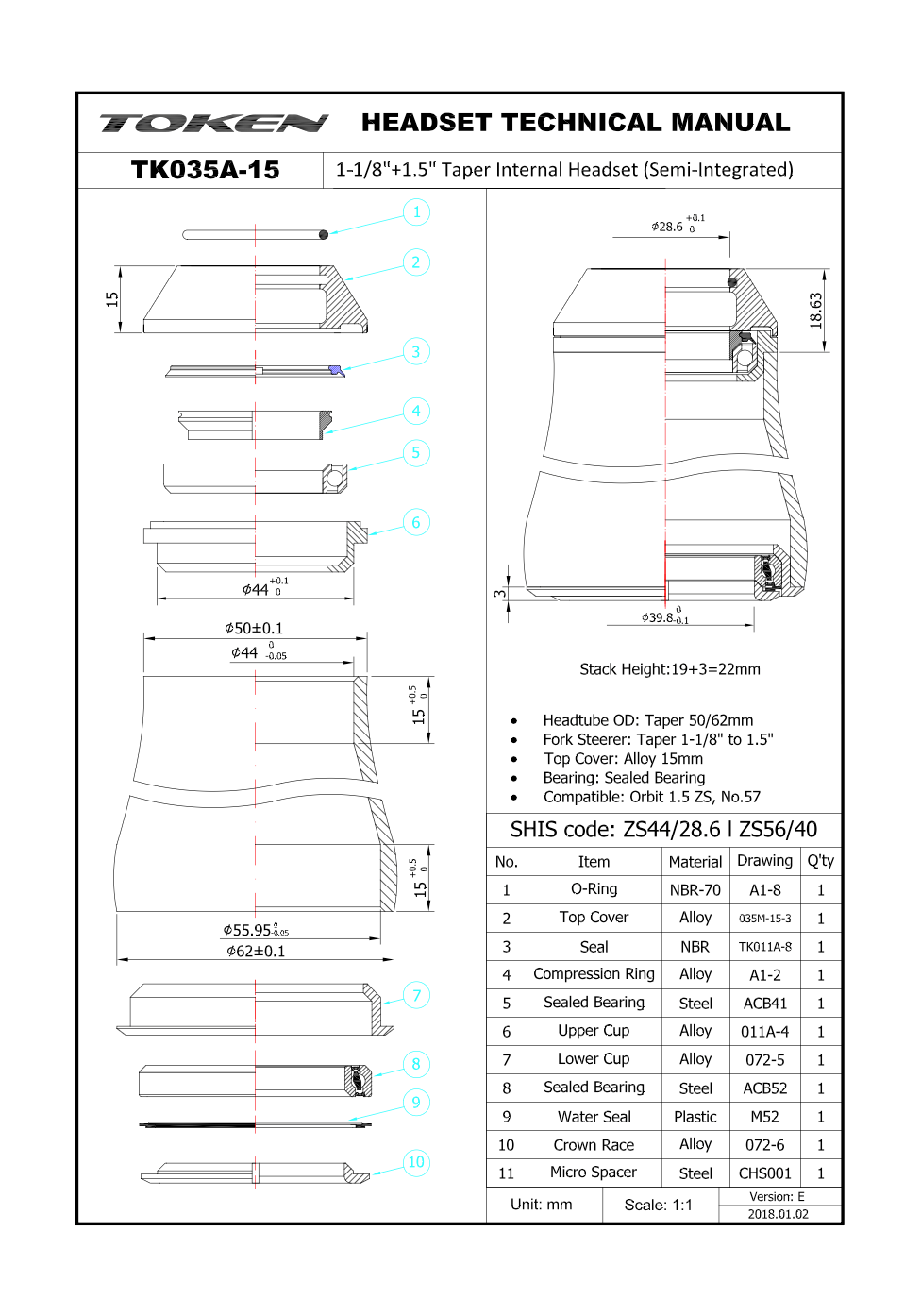 Token Integrated headset CHA035A-15-BKO