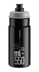 Elite Jet 550ml water bottle in black with grey push-pull cap – biodegradable cycling bottle