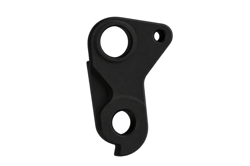 A matte black metal bracket or mounting piece with two circular cutouts, shown on a plain white background.