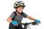 Illustrative young cyclist wearing the Space Sam helmet and cycling gloves