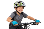 Illustrative young cyclist wearing the Space Sam helmet and cycling gloves 4