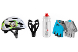 Superhero Starter Pack helmet, bottle cage, bottle and gloves, product cutout 2