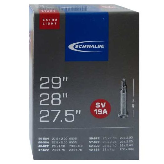 Close-up of Schwalbe SV 19 tube showcasing French valve and reinforced design