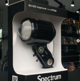 Detailed view of the optical lens on the Spectrum Elite 100 water-resistant Ebike headlight.