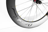 Detailed view of the straight pull spoke pattern on the Surface Elite 80 wheelset