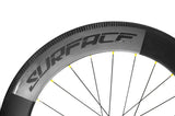 Profile view of the Surface Elite 80 wheelset emphasizing its 80mm depth for aerodynamics